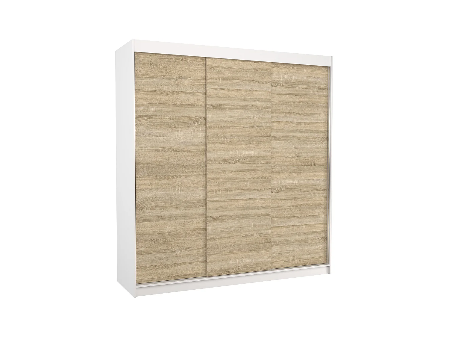 Armoire chambre adulte blanche et bois clair 2 portes coulissantes Kamia 200cm