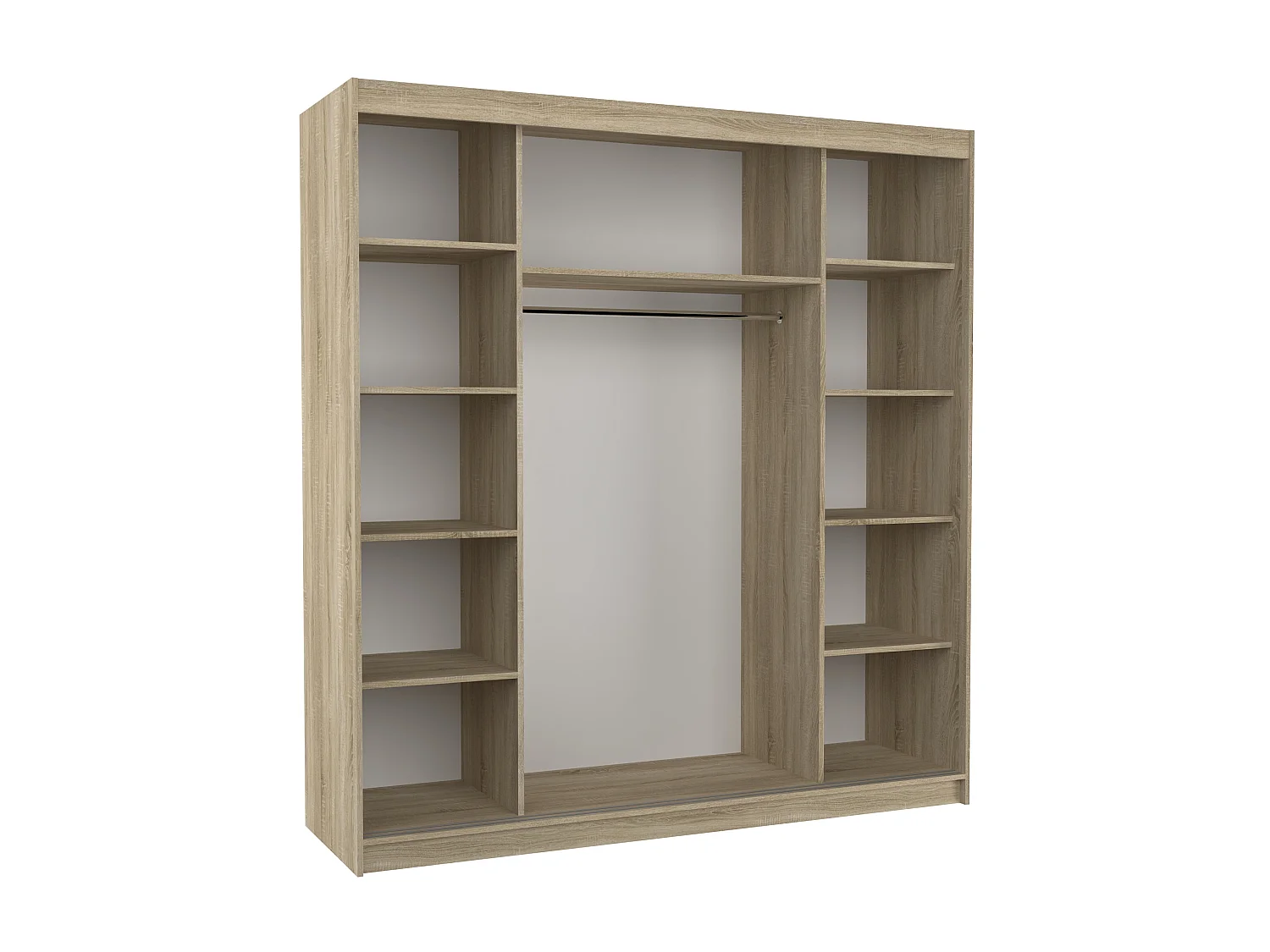 Armoire moderne naturel avec 2 portes coulissantes 1 blanche 1 miroir Davia 200cm