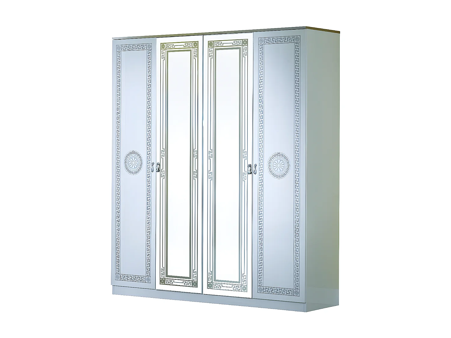 Armoire adulte 4 portes 2 avec miroirs laqué blanc et gris Savana 181cm