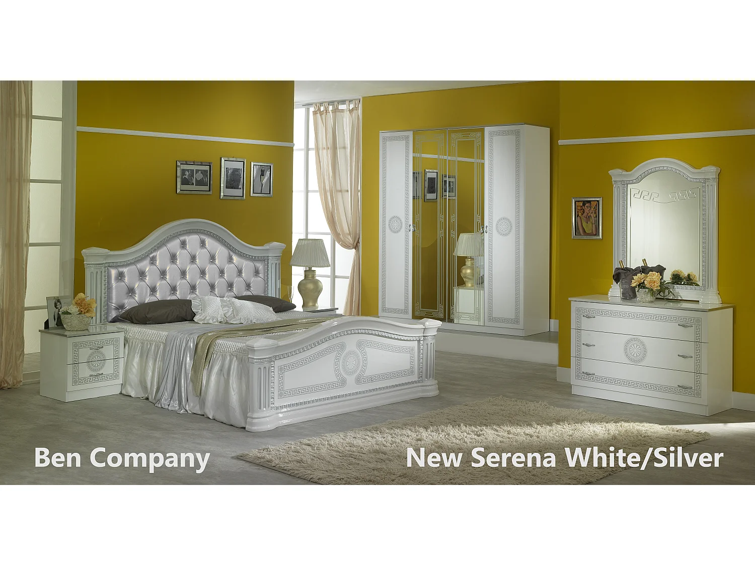 Armoire adulte 4 portes 2 avec miroirs laqué blanc et gris Savana 181cm