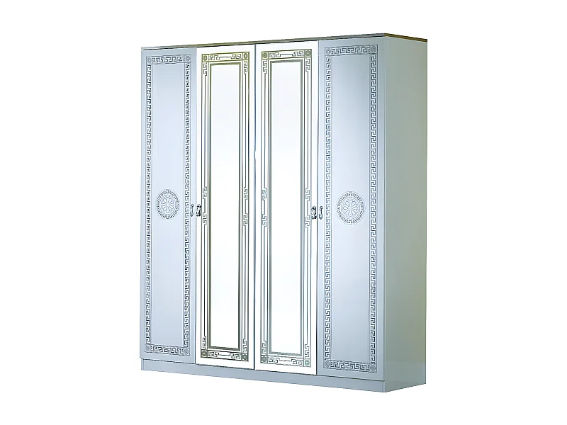 Armoire adulte 4 portes 2 avec miroirs laqué blanc et gris Savana 181cm