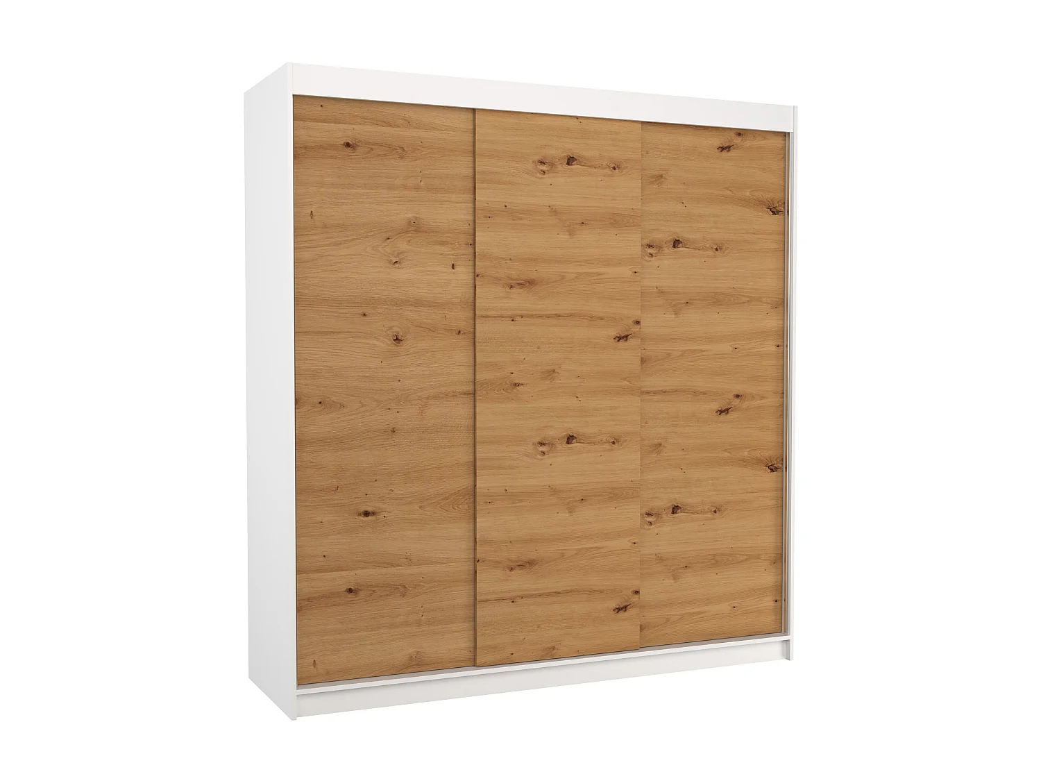 Witte kledingkast voor volwassenen en ambachtelijk hout 2 schuifdeuren Kamia 200 cm