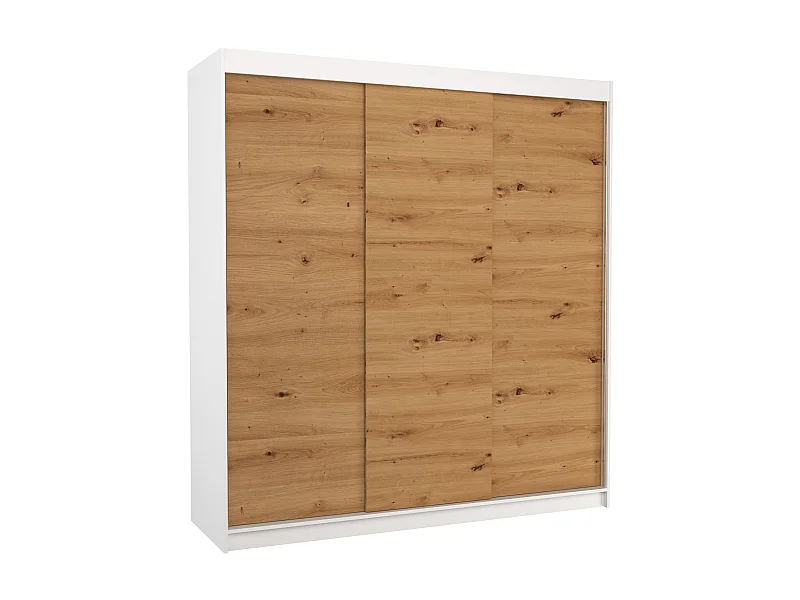 Armoire chambre adulte blanche et bois artisan 2 portes coulissantes Kamia 200cm