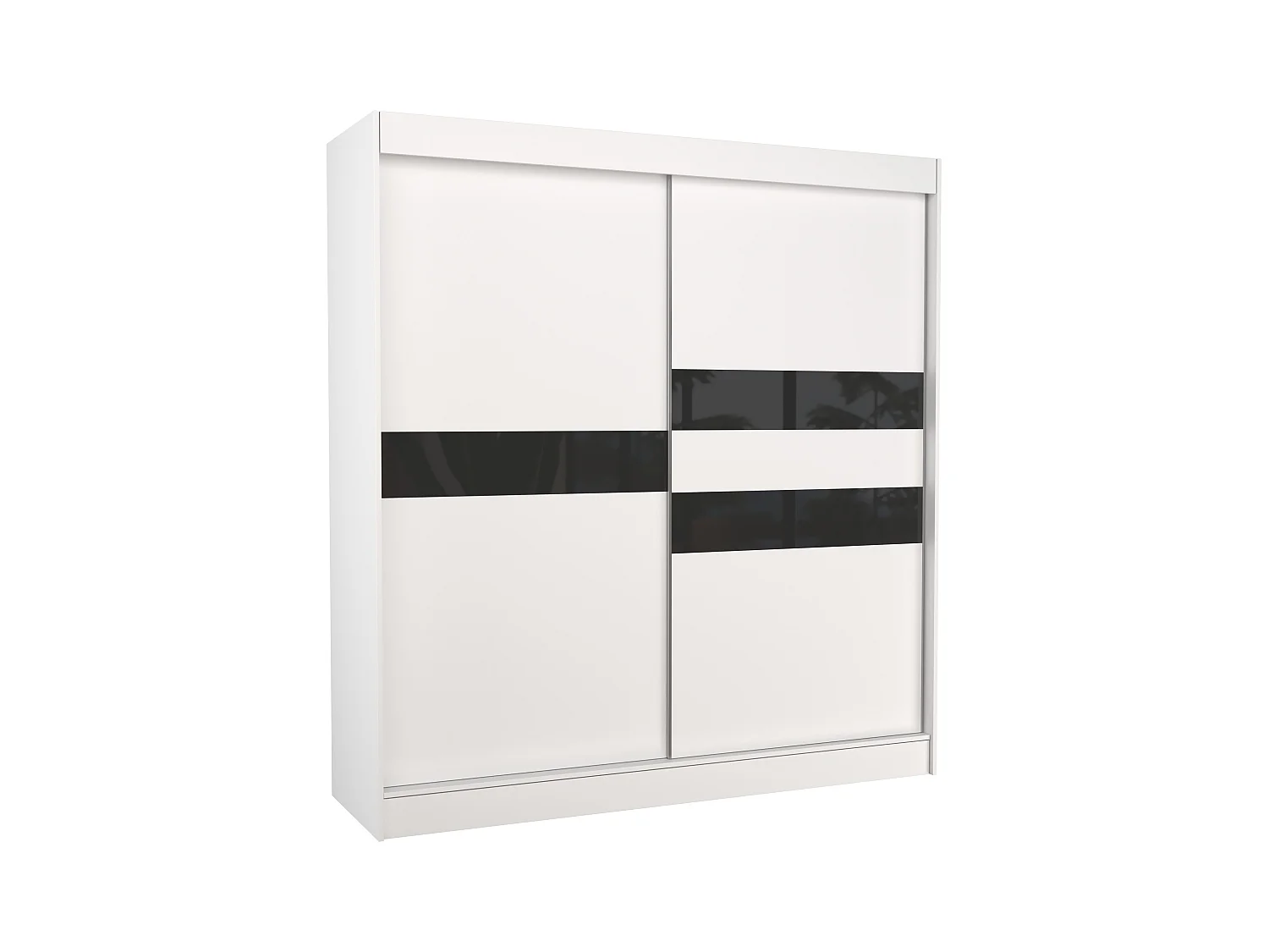 Armoire de chambre à portes coulissantes bois blanc mat et noir laqué Korza - 3 tailles-Largeur 200 cm
