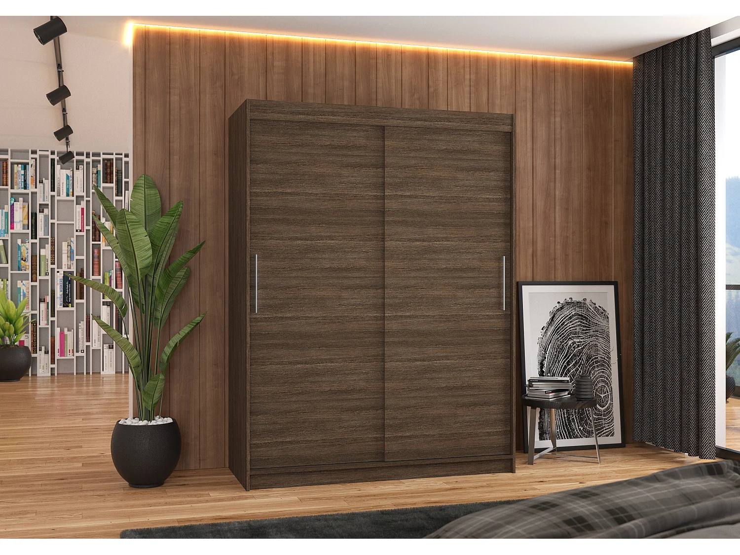 Armoire de chambre à coucher marron 2 portes coulissantes Douva 150cm