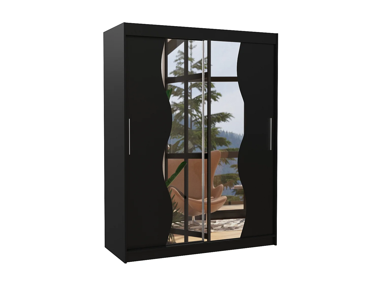 Armoire de chambre noir 2 portes coulissantes avec miroir Renka 150cm