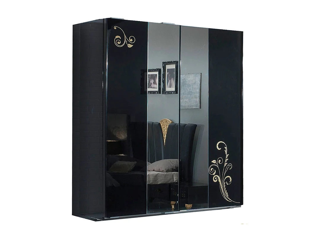 Armoire de chambre design 2 portes coulissantes bois laqué noir et doré Jade 182cm