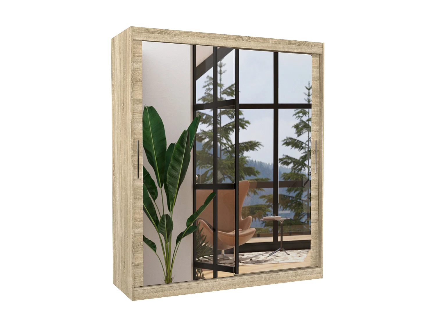 Armoire de chambre bois clair 2 portes coulissantes avec miroir Toraz 180cm