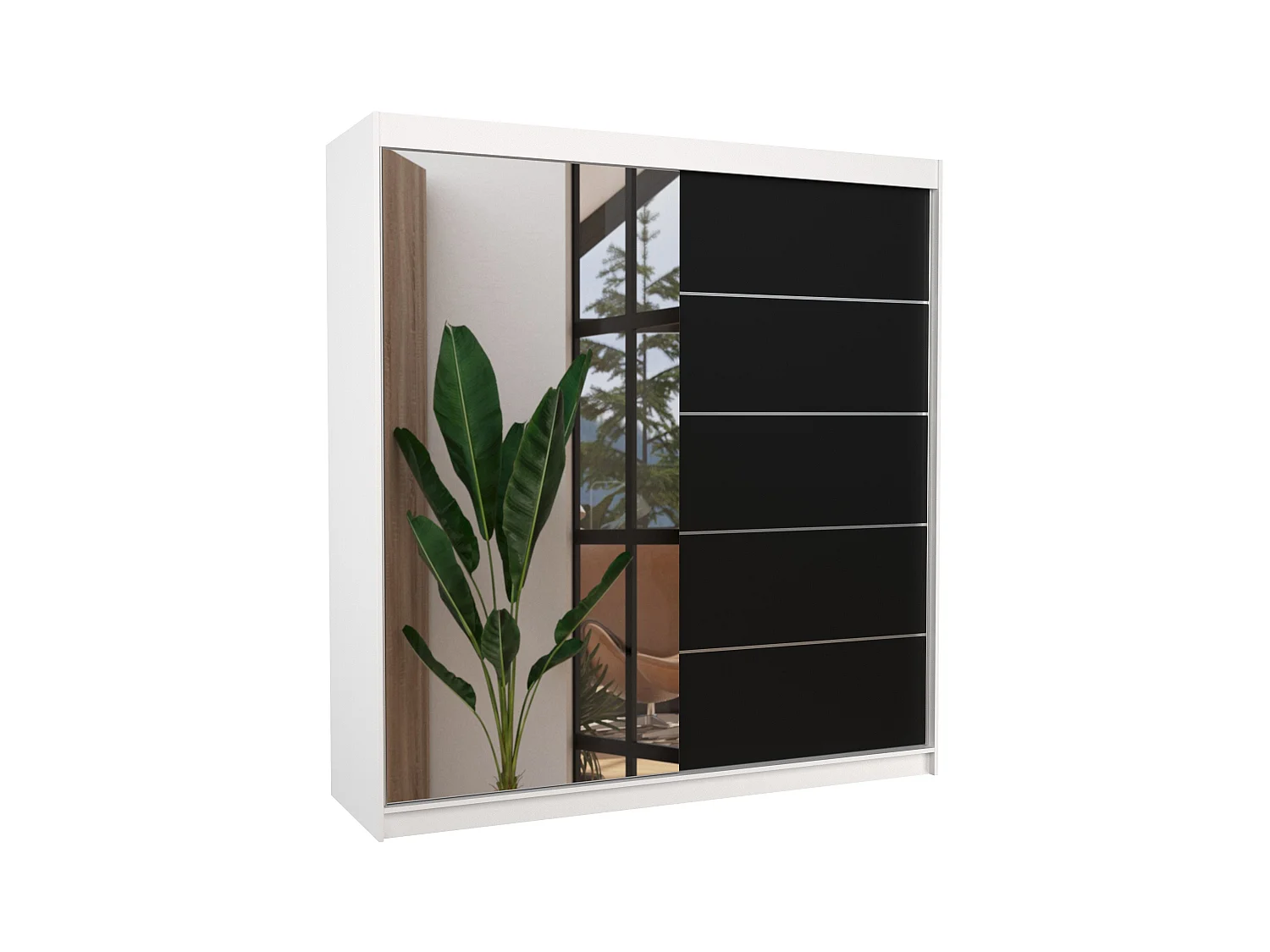 Armoire chambre adulte 2 portes coulissantes blanc et noir avec miroir Olivia 200cm