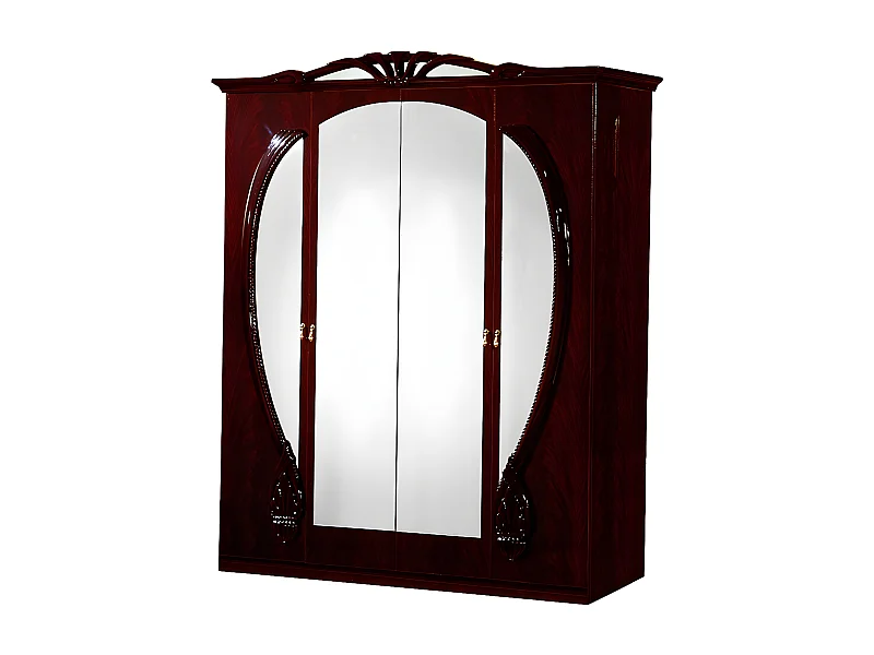 Armoire de chambre 4 portes battantes baroque bois brillant acajou Venize 190cm