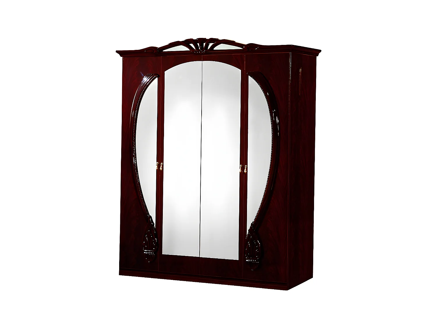 Armoire de chambre 4 portes battantes baroque bois brillant acajou Venize 190cm