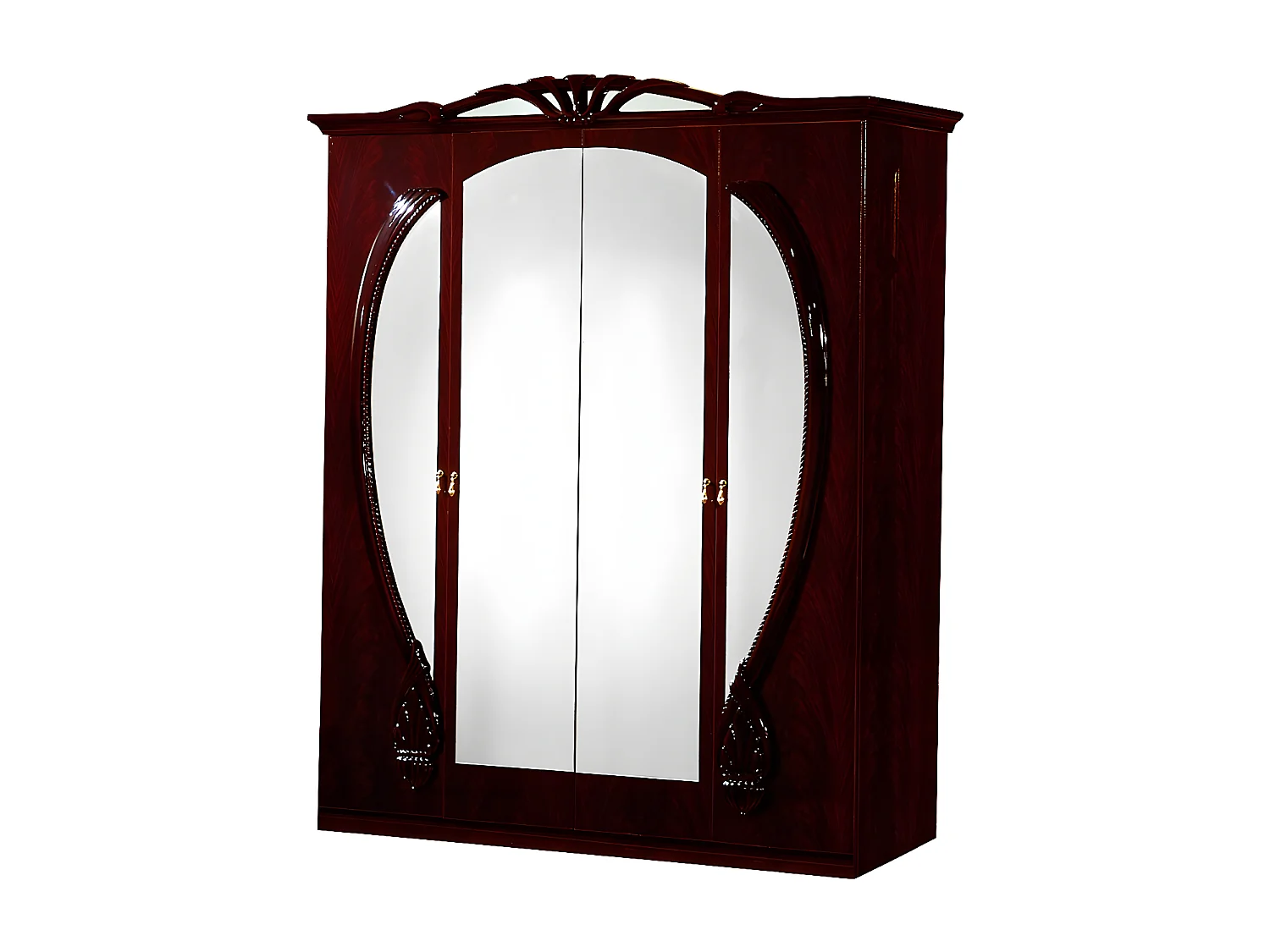 Armoire de chambre 4 portes battantes baroque bois brillant acajou Venize 190cm