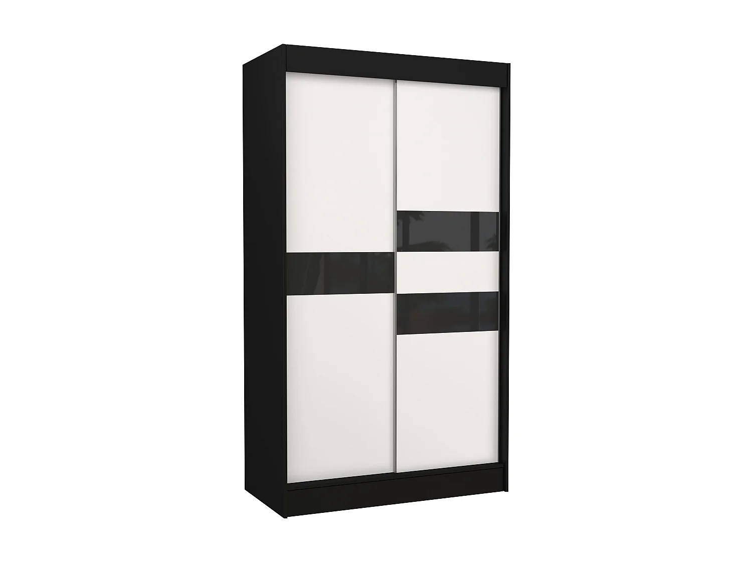 Armoire de chambre noir à portes coulissantes bois blanc mat et noir laqué Korza - 3 tailles-Largeur 120 cm