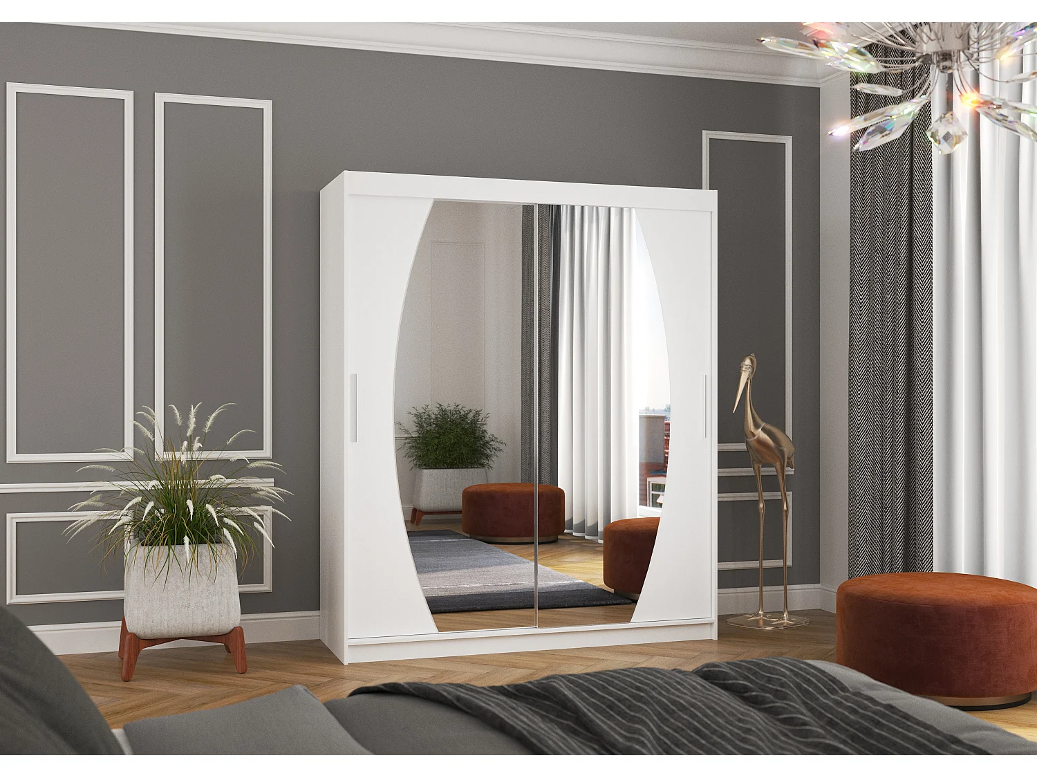 Armoire de chambre à coucher 2 portes coulissantes blanc et miroir Balko 180cm