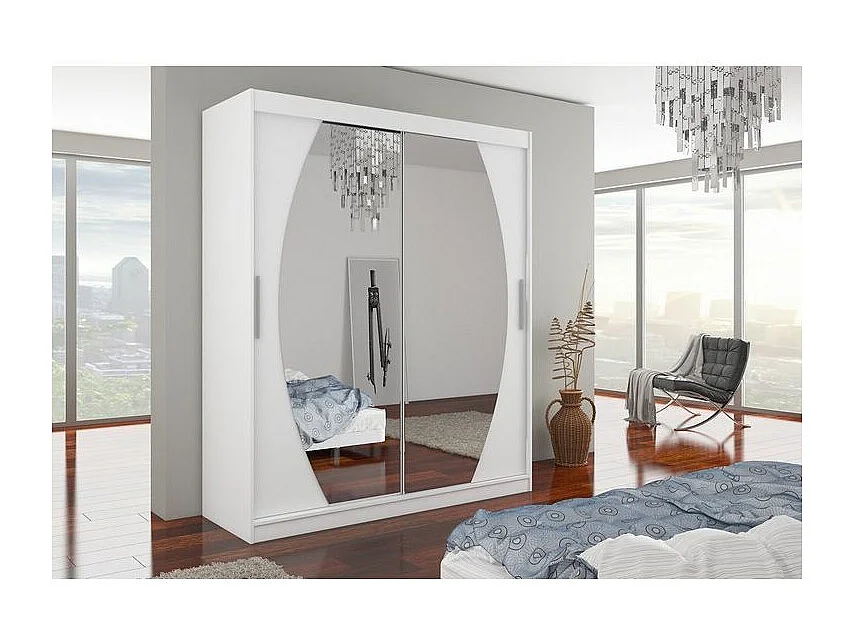 Armoire de chambre à coucher 2 portes coulissantes blanc et miroir Balko 180cm