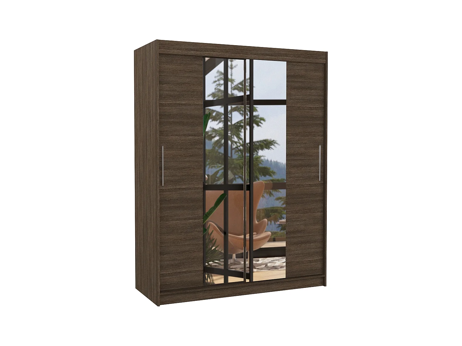 Armoire de chambre 2 portes coulissantes bois marron et miroir Linoa 150cm