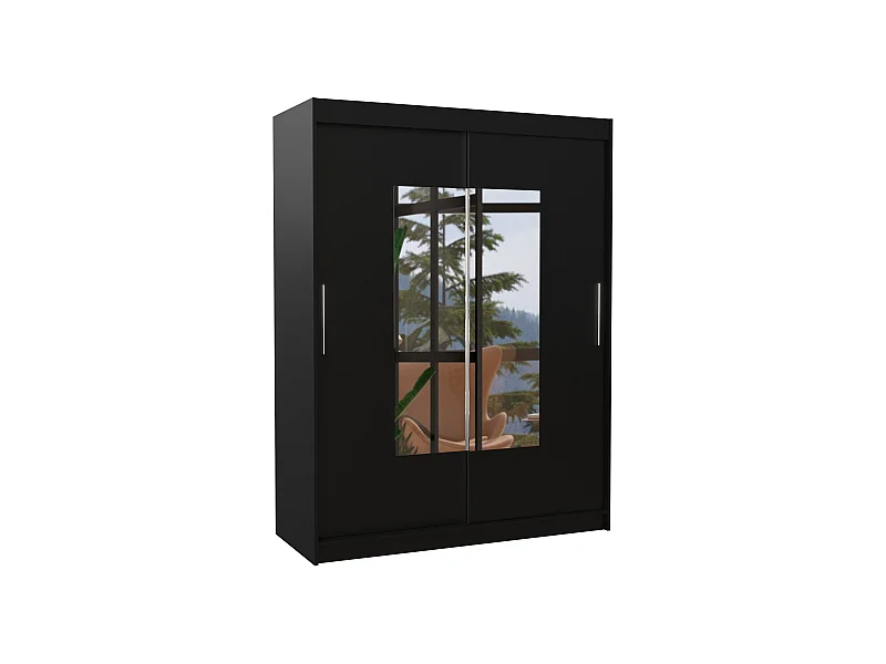 Armoire de chambre 2 portes coulissantes noir et miroir Dova 150cm