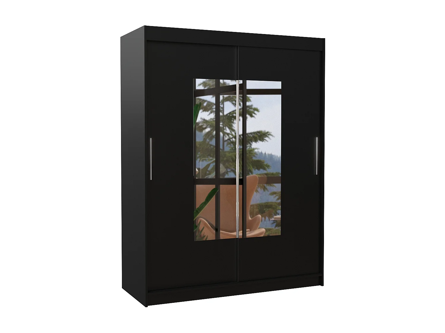 Armoire de chambre 2 portes coulissantes noir et miroir Dova 150cm