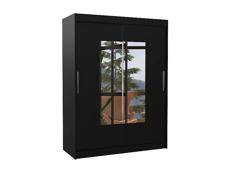 Armoire de chambre 2 portes coulissantes noir et miroir Dova 150cm