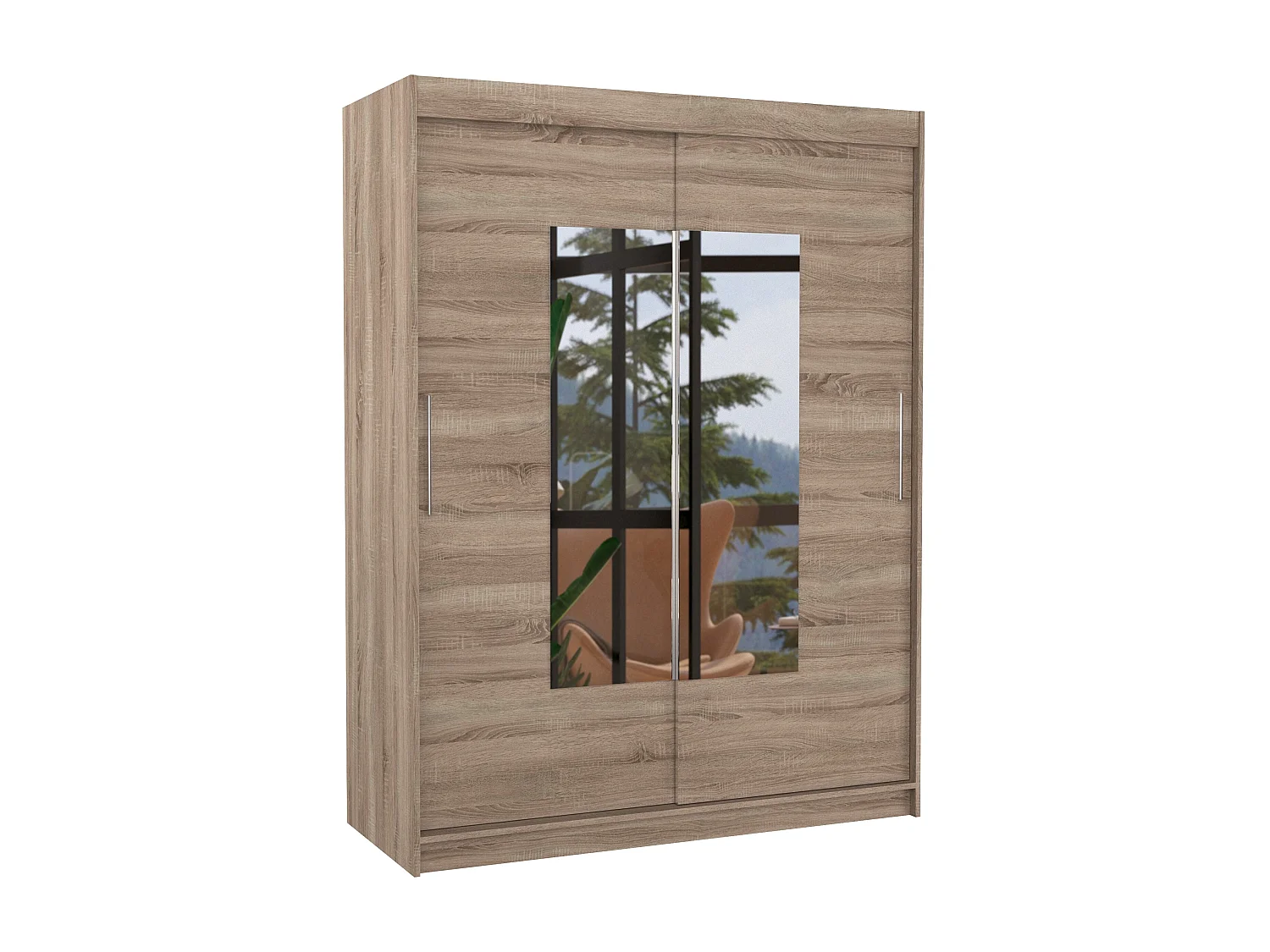 Armoire de chambre 2 portes coulissantes bois truffe et miroir Dova 150cm