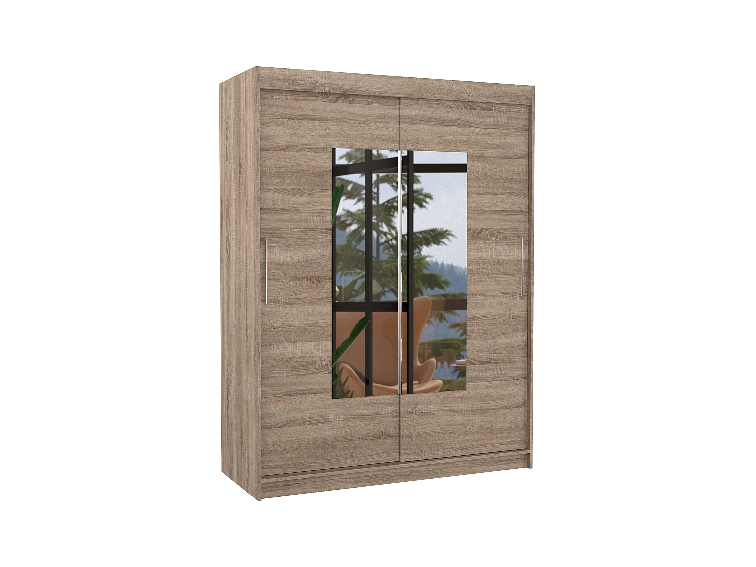 Armoire de chambre 2 portes coulissantes bois truffe et miroir Dova 150cm