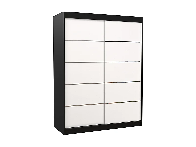 Armoire de chambre à coucher noir 2 portes coulissantes bois blanc et alu Kubik 150cm