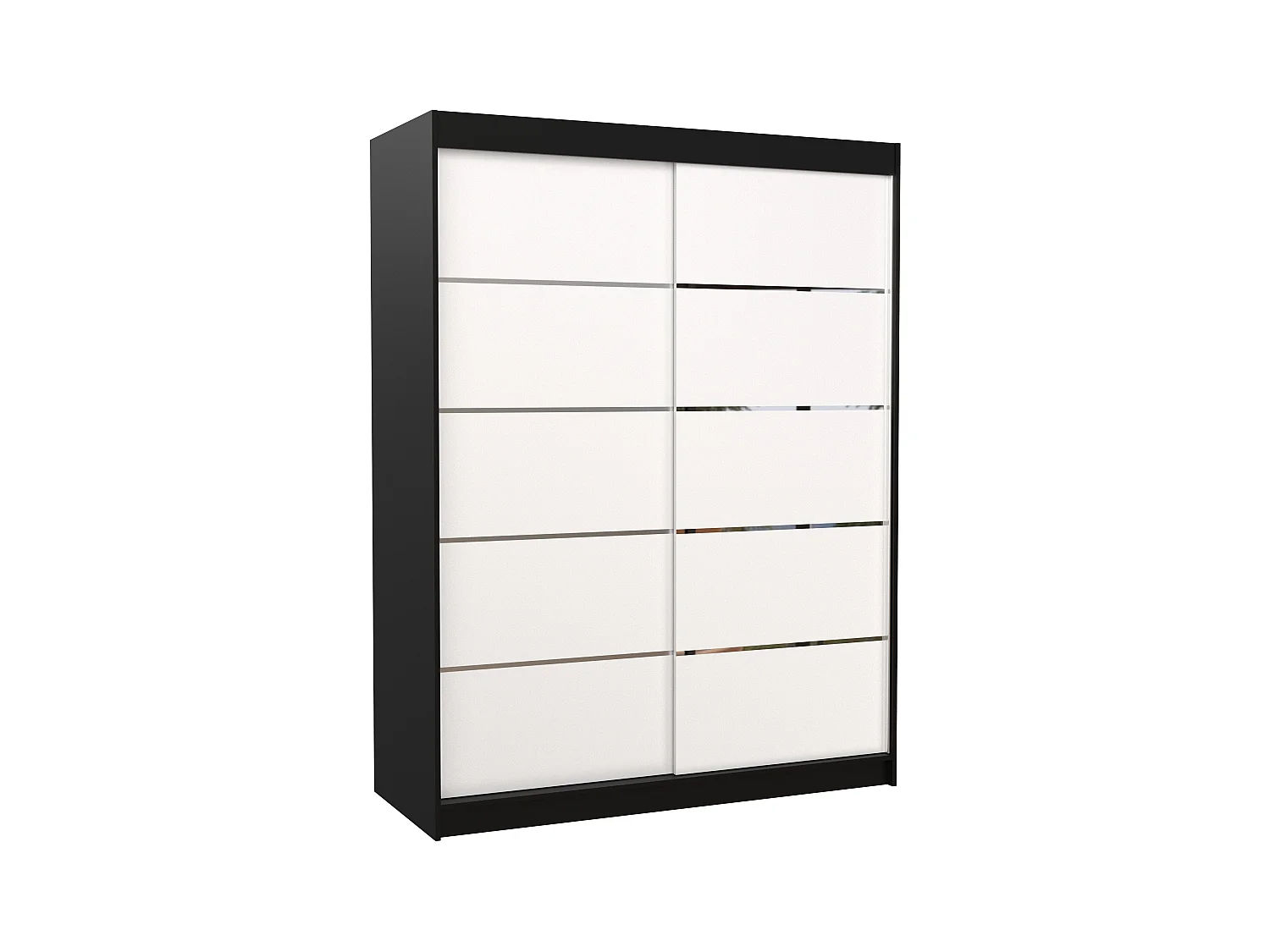 Armoire de chambre à coucher noir 2 portes coulissantes bois blanc et alu Kubik 150cm