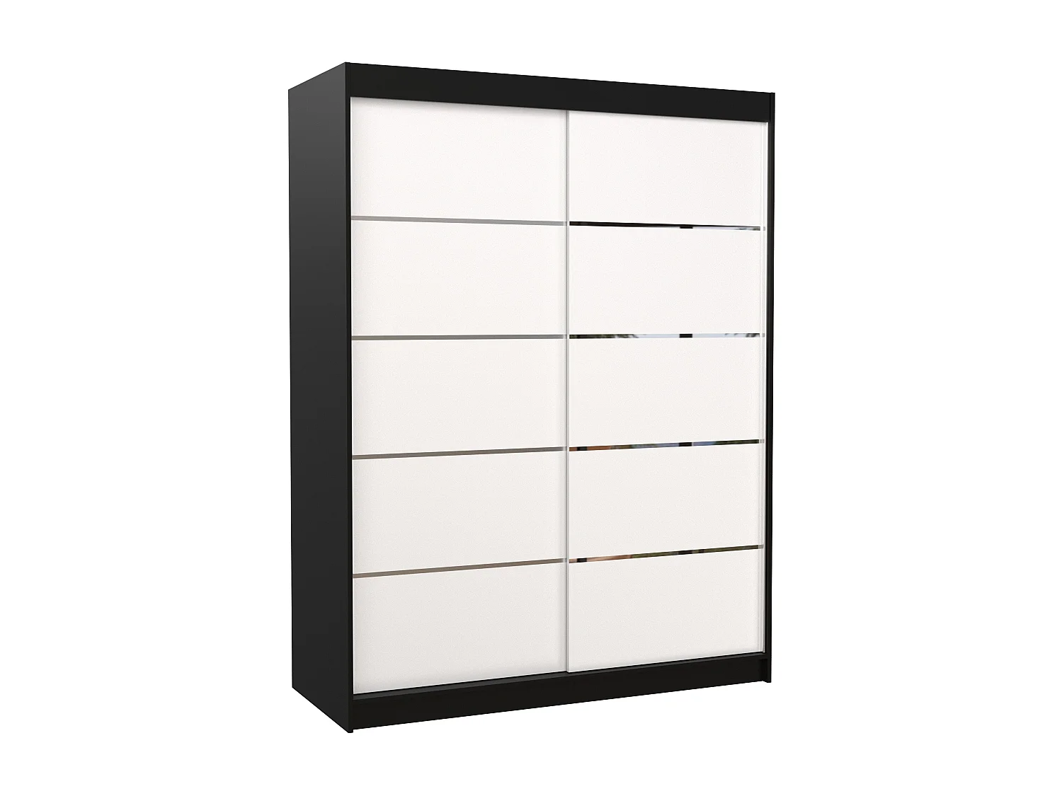 Armoire de chambre à coucher noir 2 portes coulissantes bois blanc et alu Kubik 150cm