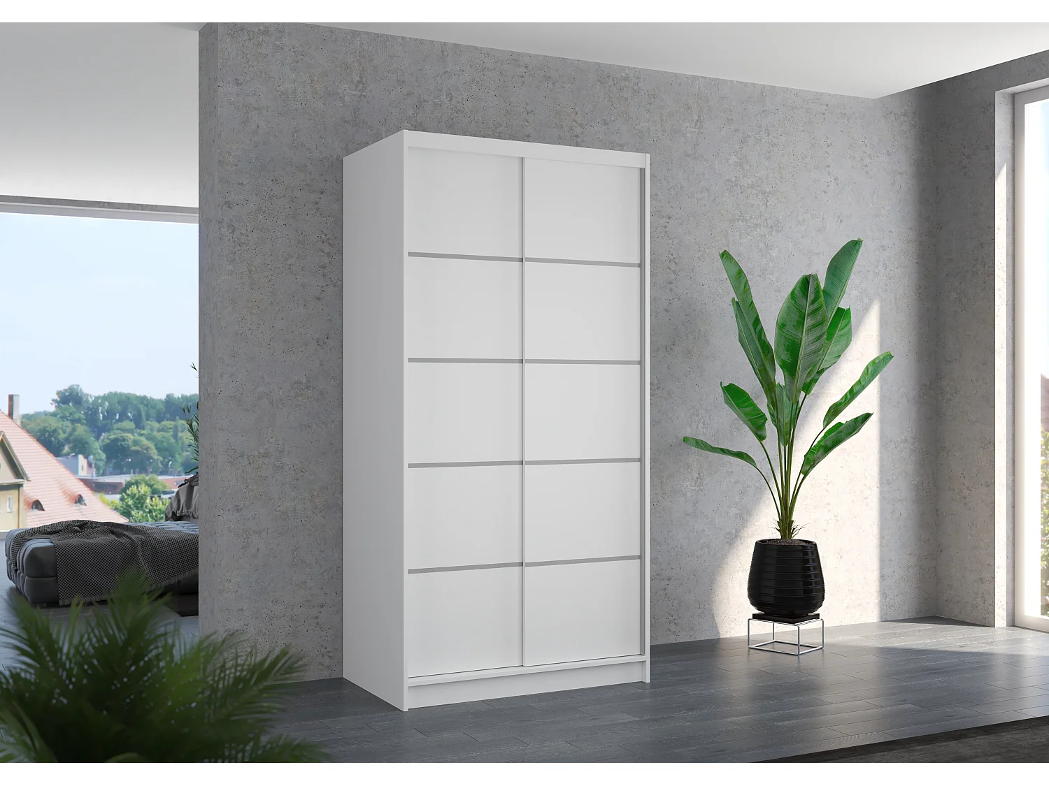 Petite armoire de chambre blanche 2 portes coulissantes Rika 100cm