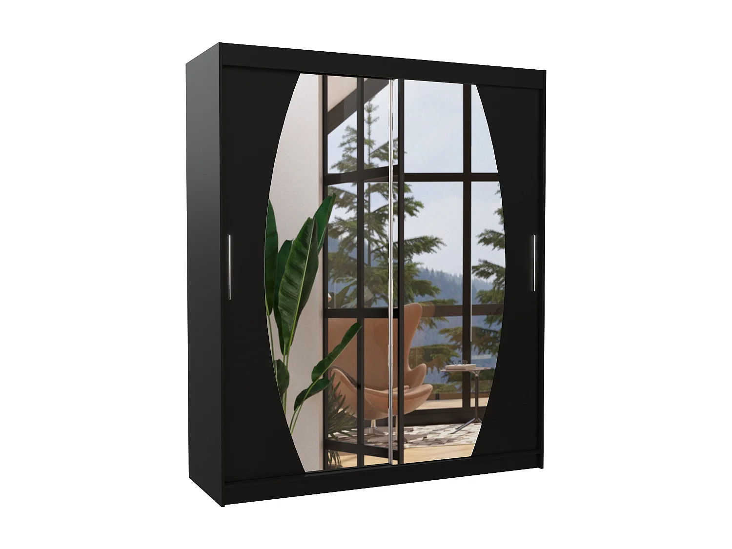 Armoire de chambre à coucher 2 portes coulissantes noir et miroir Balko 180cm