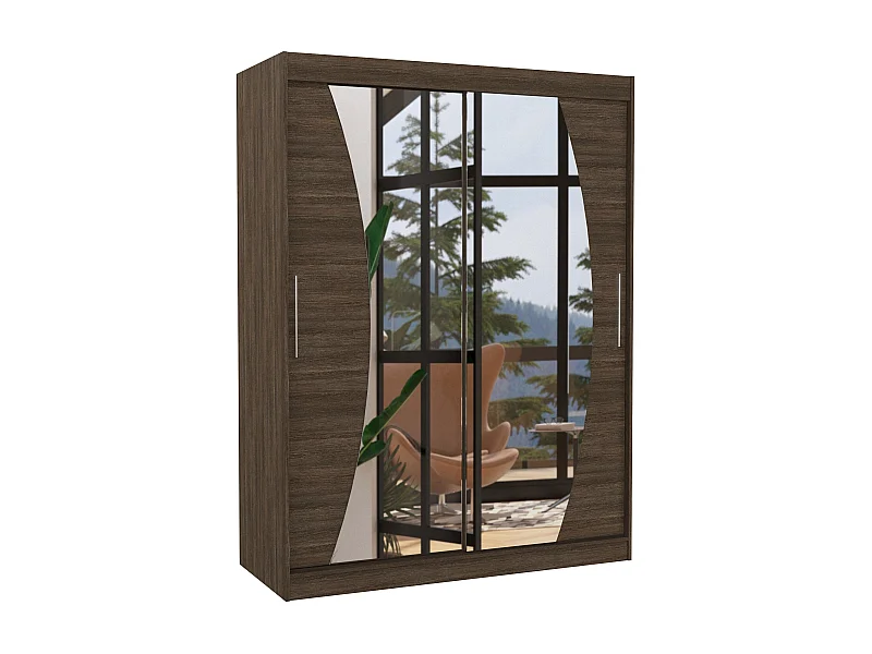 Bruine slaapkamerkast 2 schuifdeuren met spiegel Modela 150 cm