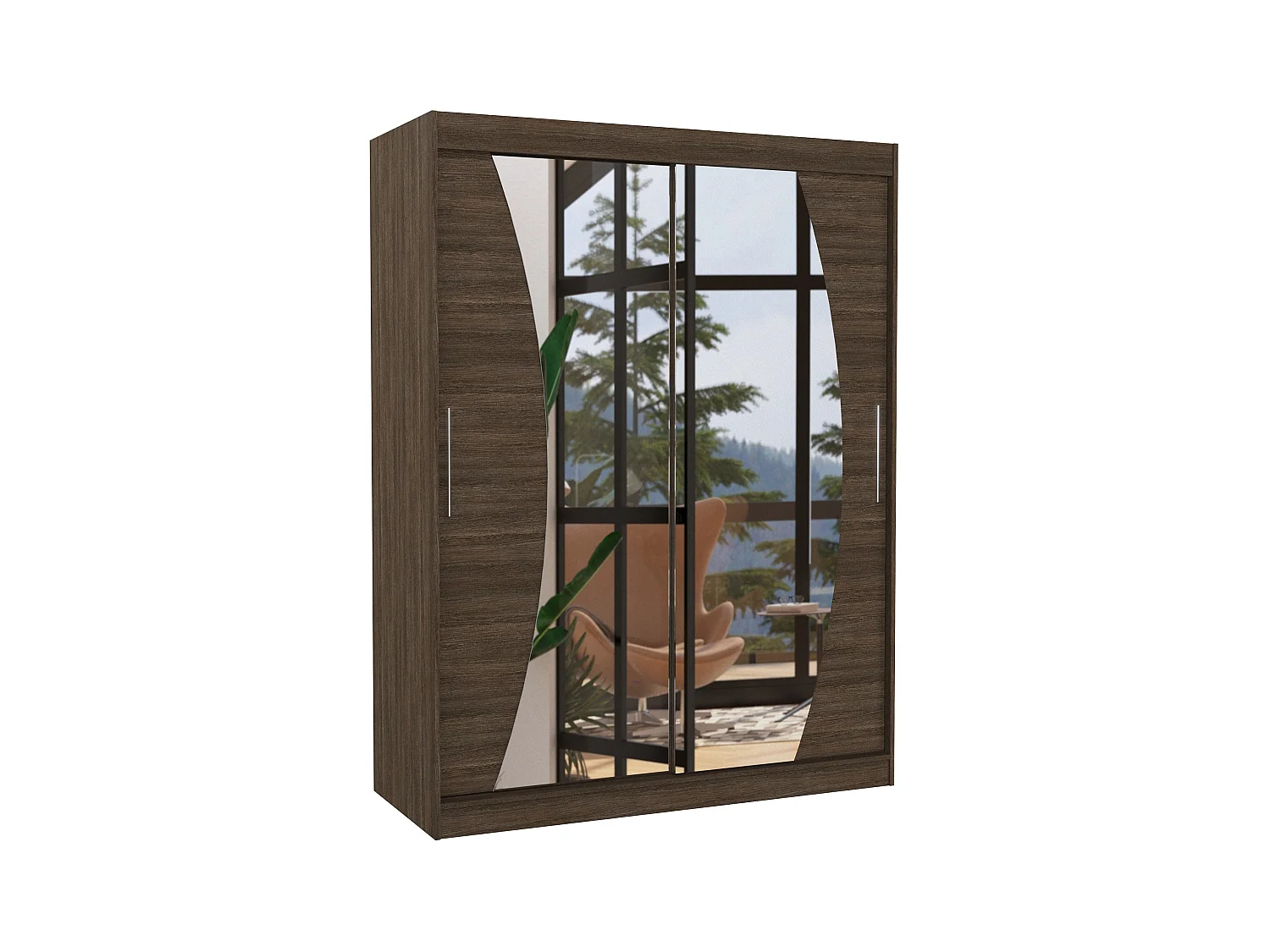 Armoire de chambre marron 2 portes coulissantes avec miroir Modela 150cm