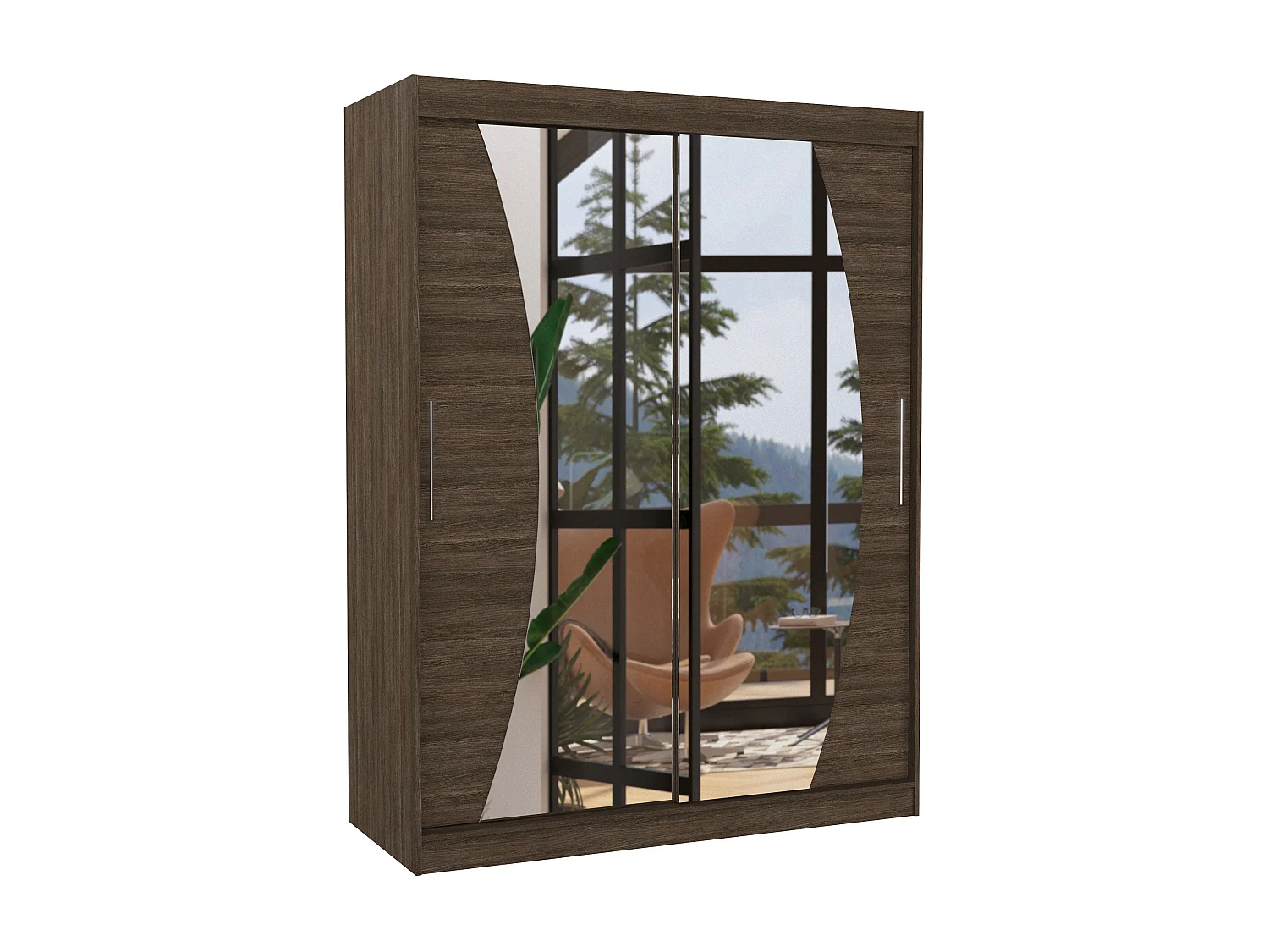 Armoire de chambre marron 2 portes coulissantes avec miroir Modela 150cm