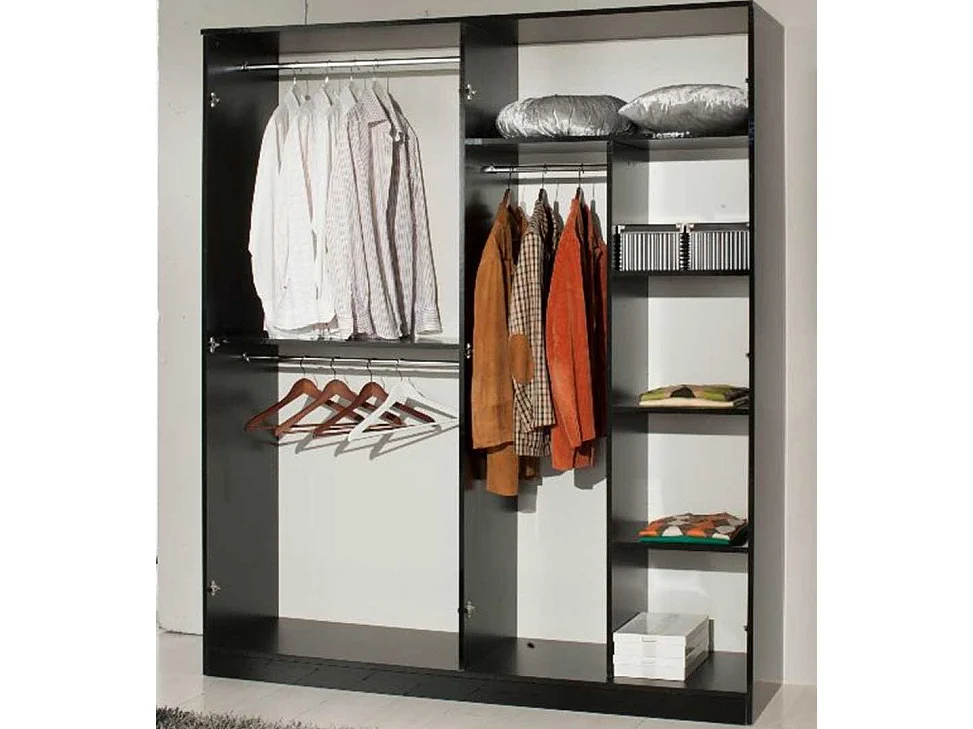 Armoire design de chambre 4 portes battantes bois laqué noir Turin 181cm