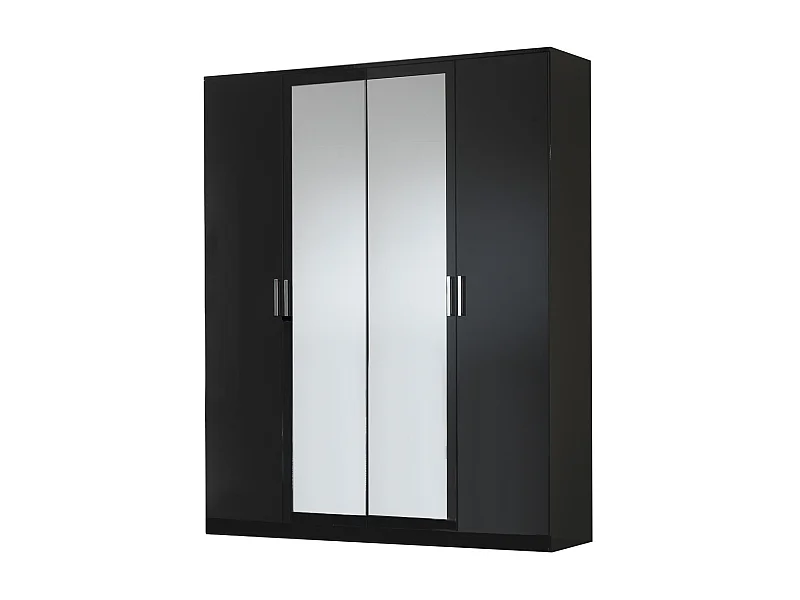 Armoire design de chambre 4 portes battantes bois laqué noir Turin 181cm