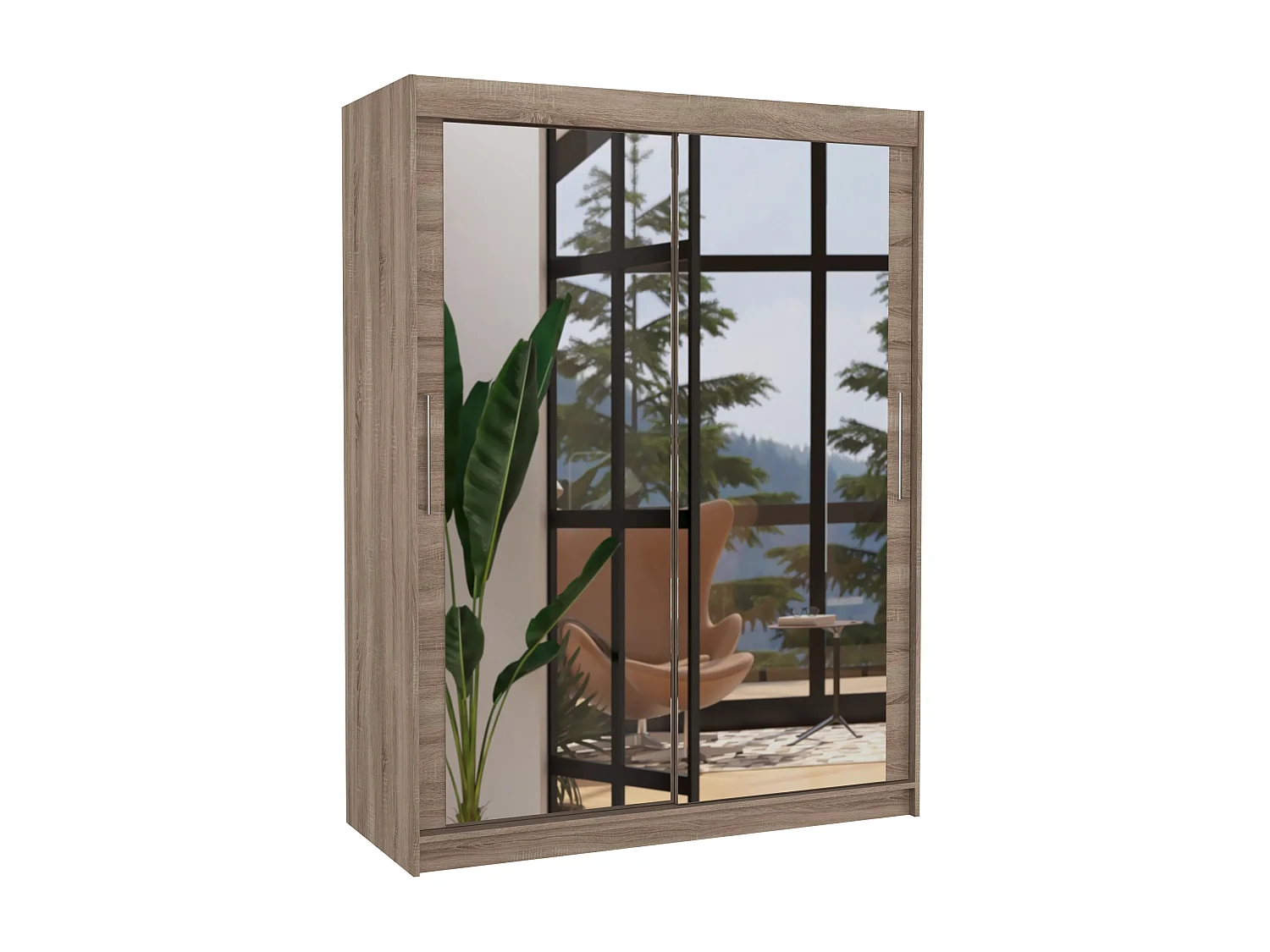 Armoire de chambre bois truffe 2 portes coulissantes avec miroir Prima 150cm