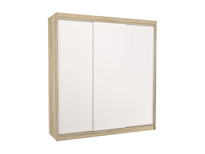 Armoire chambre adulte bois clair et blanc 2 portes coulissantes Kamia 200cm
