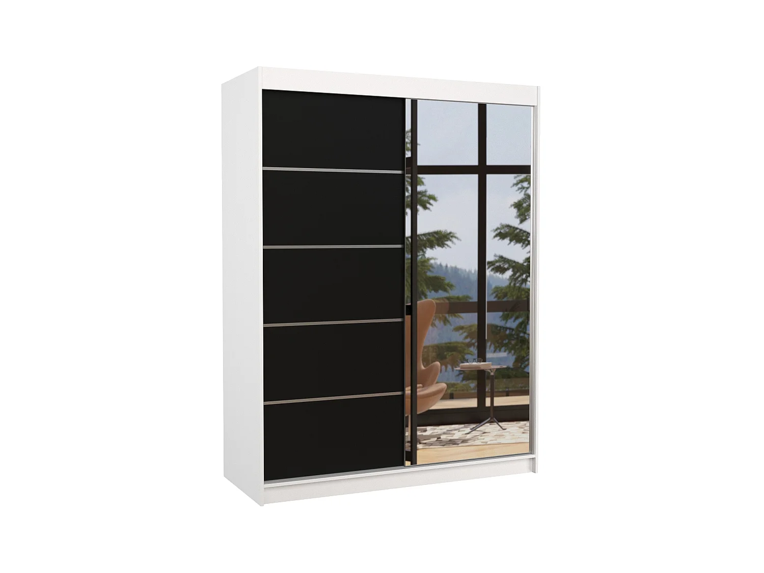 Armoire de chambre blanche 2 portes coulissantes 1 noir et 1 miroir Limka 150cm
