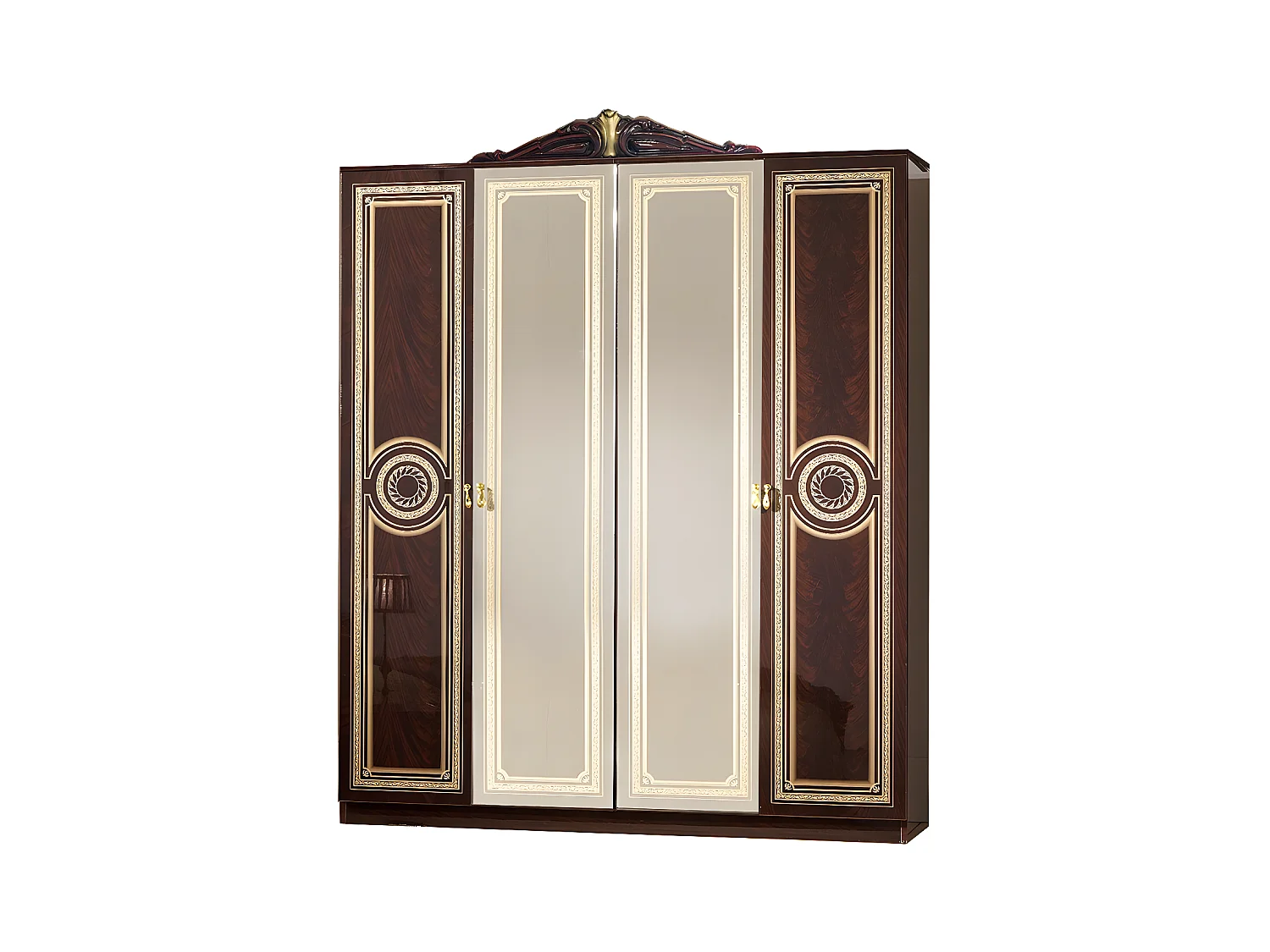 Armoire adulte 4 portes laqué acajou Soraya 193cm