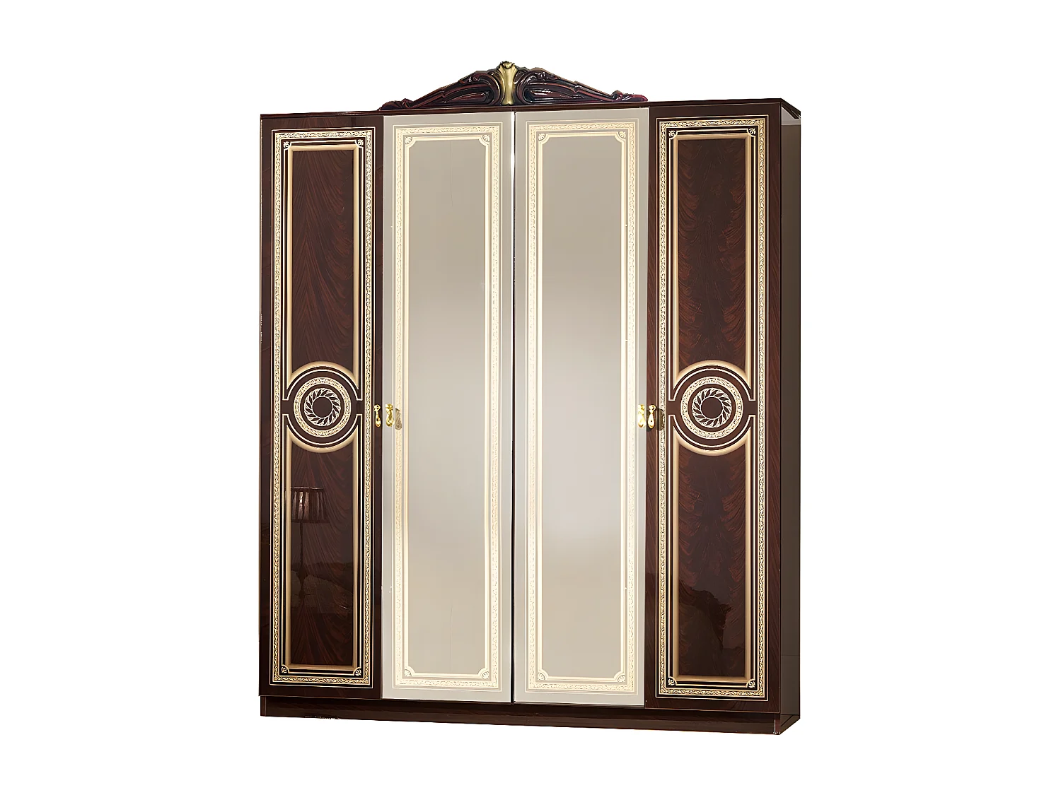 Armoire adulte 4 portes laqué acajou Soraya 193cm