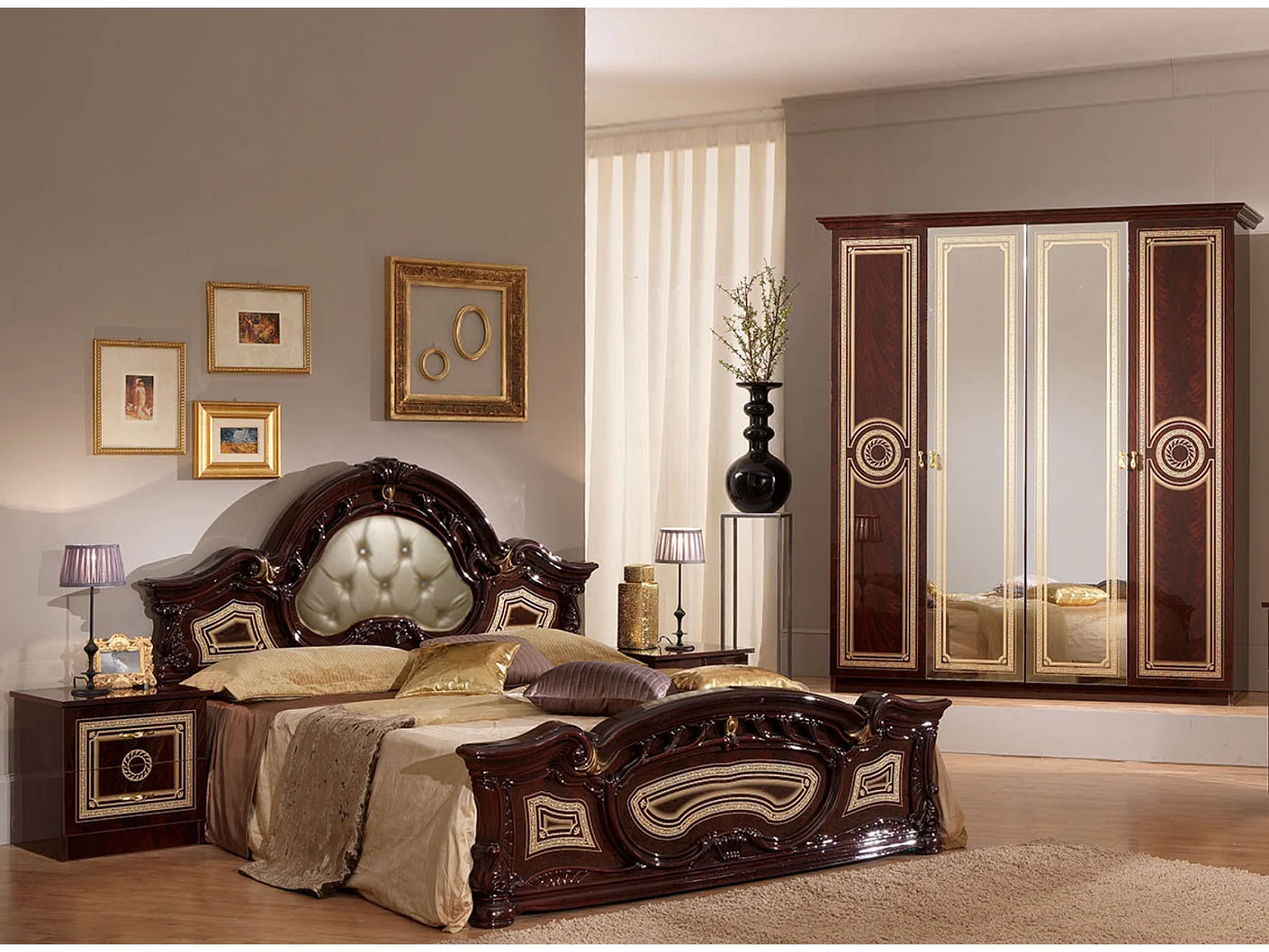 Armoire adulte 4 portes laqué acajou Soraya 193cm