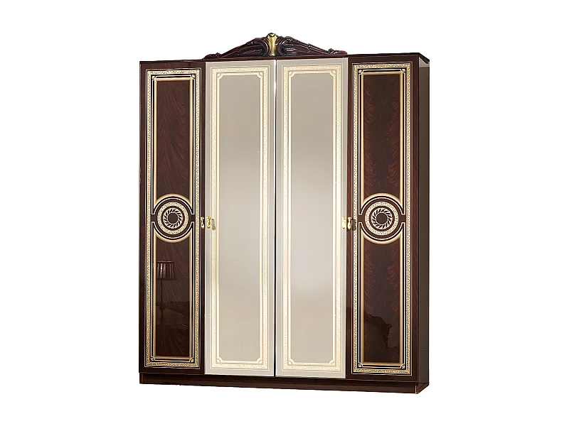 Armoire adulte 4 portes laqué acajou Soraya 193cm