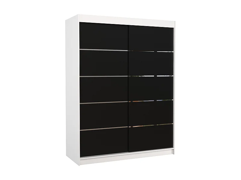 Armoire de chambre à coucher blanche 2 portes coulissantes bois noir et alu Kubik 150cm