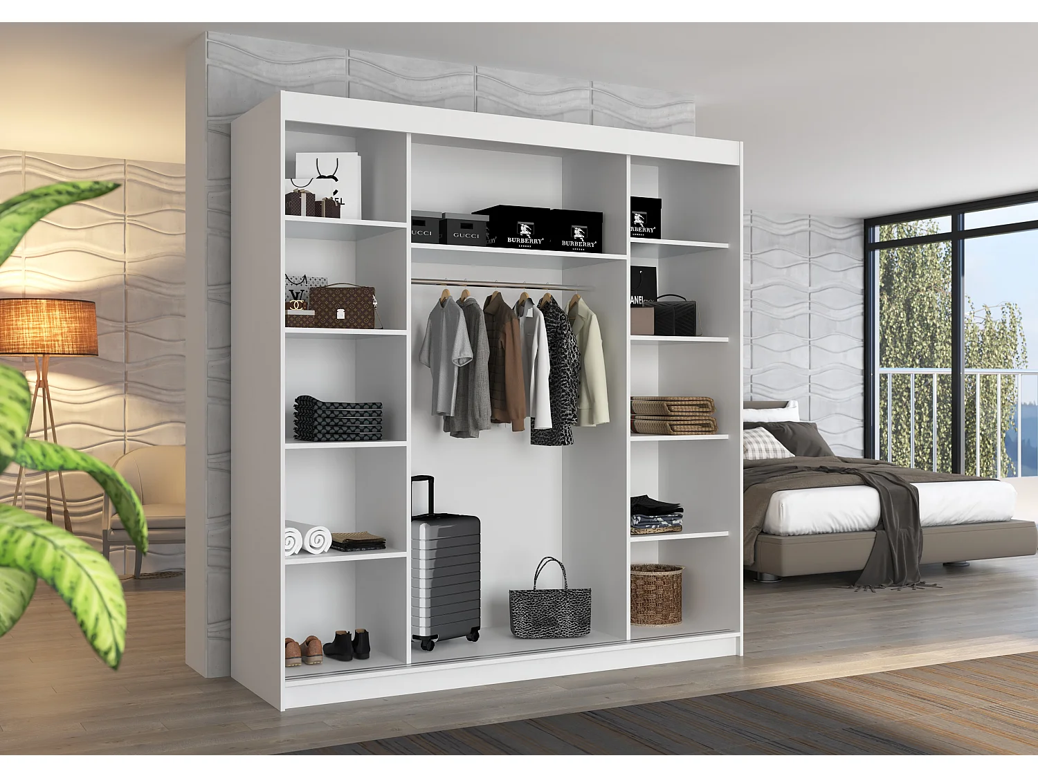 Armario VONA de 200 cm para dormitorio de adulto – Diseño contemporáneo-Blanco - Negro