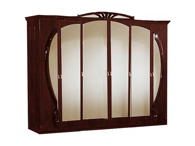 Grande armoire de chambre 6 portes battantes bois brillant acajou Gilda
