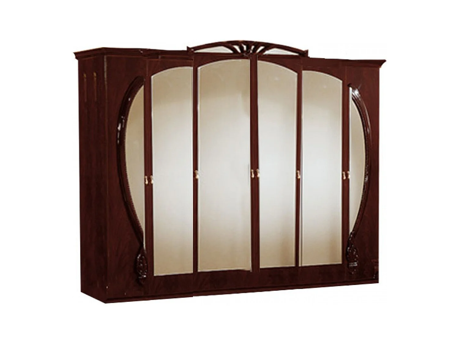 Grande armoire de chambre 6 portes battantes bois brillant acajou Gilda