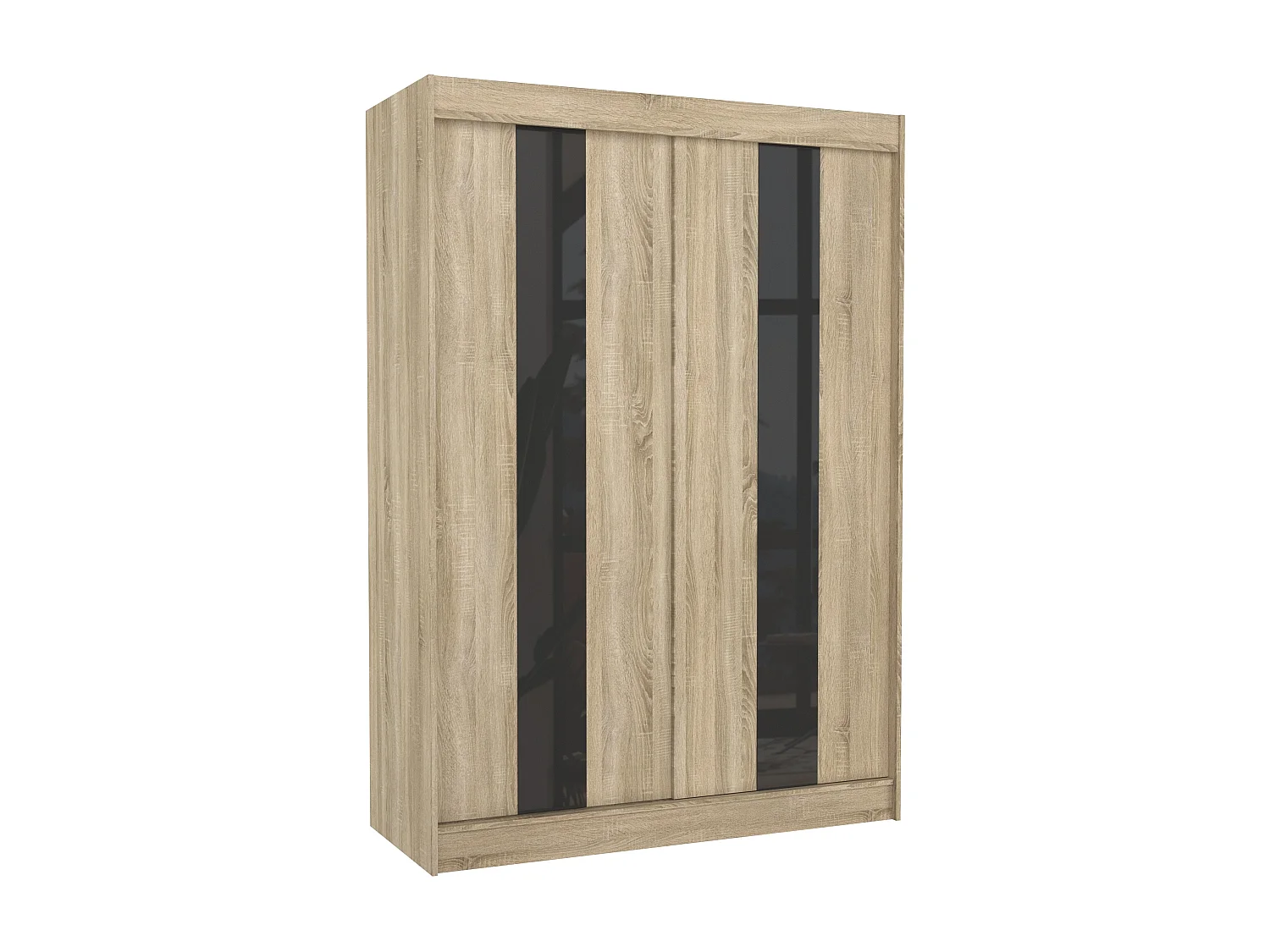 Armoire de chambre à portes coulissantes bois clair mat et noir laqué Karola - 3 tailles-Largeur 150 cm