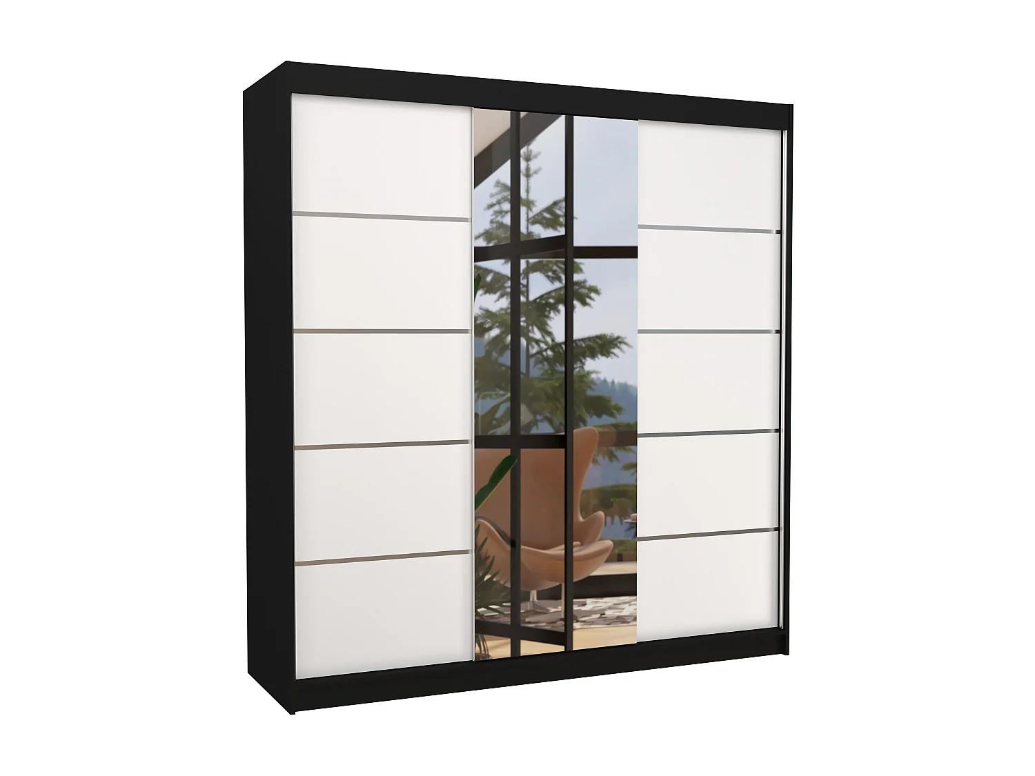 Armoire chambre adulte 2 portes coulissantes bois noir et blanc avec miroir Baker 200cm