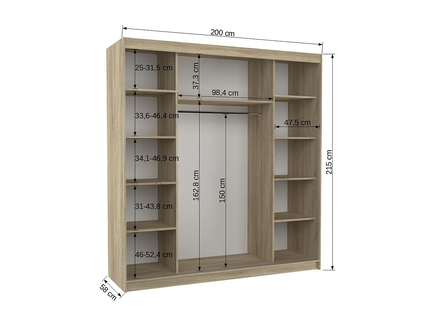 Armario corredero BAKER de 200 cm con 2 puertas y espejo.-Blanco y negro