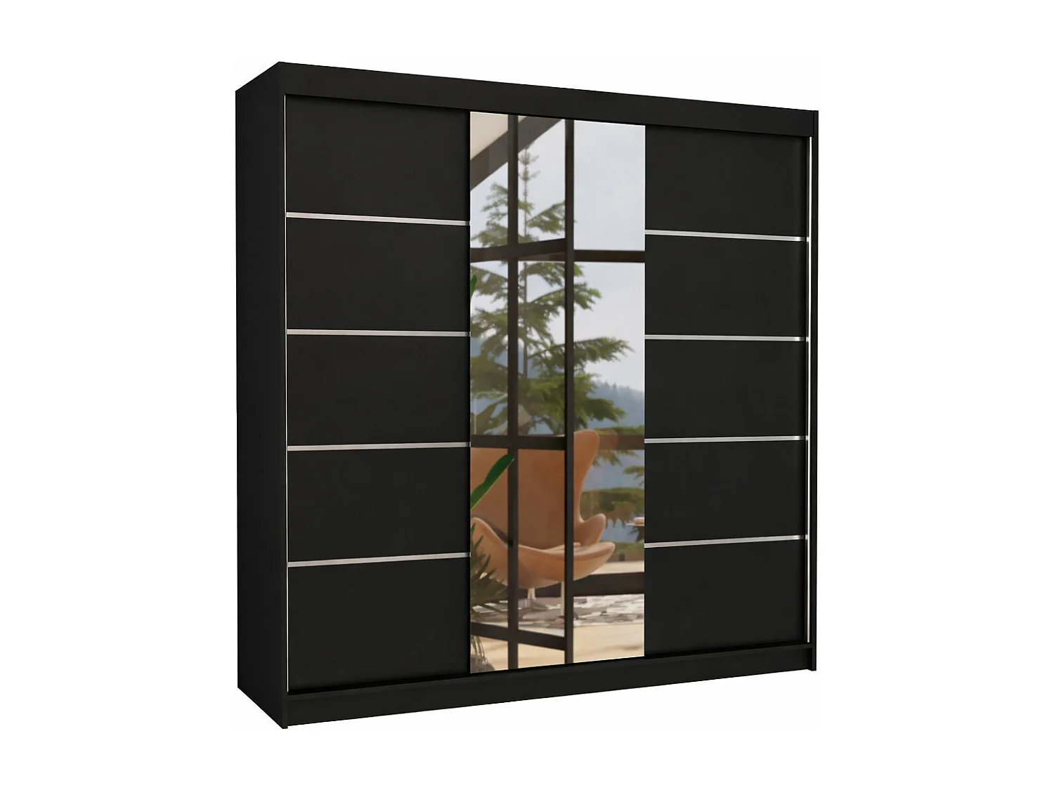Armario corredero BAKER de 200 cm con 2 puertas y espejo.-Blanco y negro